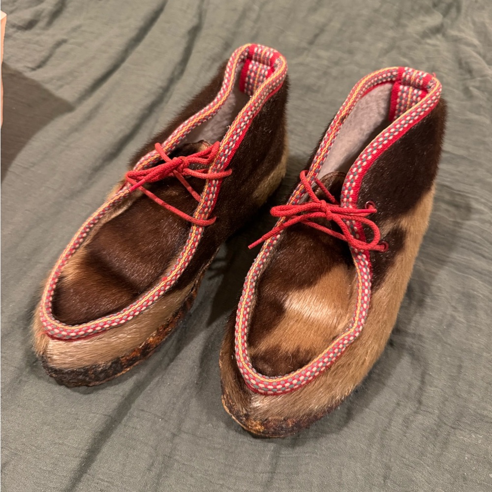 Vintage Fur Lace-Up Boots - Brown Hair-on Hide Custom Made